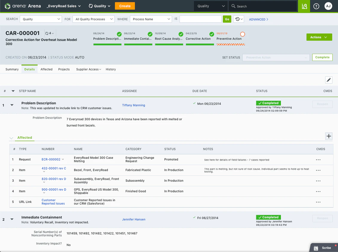 screenshot of Arena QMS
